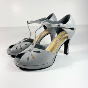 Rogue Gray T-Strap‎ Heels open toe t-strap leather upper